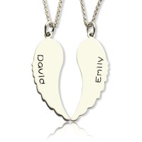 Custom Cute His and Her Angel Wings Necklaces Set Silver