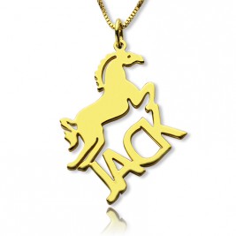 Kids Name Necklace with Horse 18ct Gold Plated