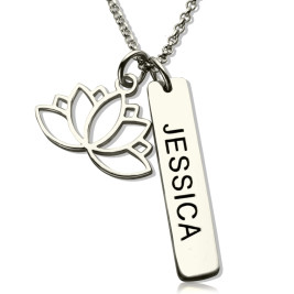 Yoga Necklace Lotus Flower Name Tag Sterling Silver