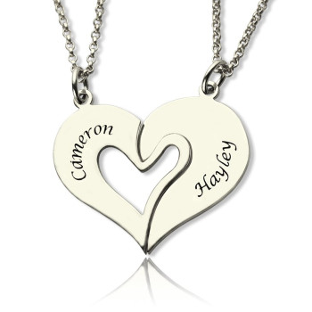 Personalised Breakable Heart Name Necklace for Couples Silver