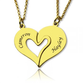 Double Name Heart Friend Necklace Couple Necklace Set 18ct Gold Plated
