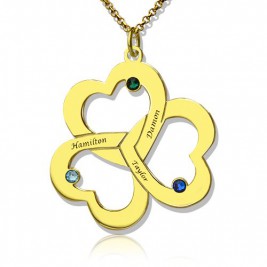 Birthstone Triple Heart Necklace Engraved Name in 18ct Gold Plated