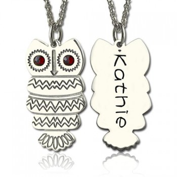 Cute Birthstone Owl Name Necklace for Girls