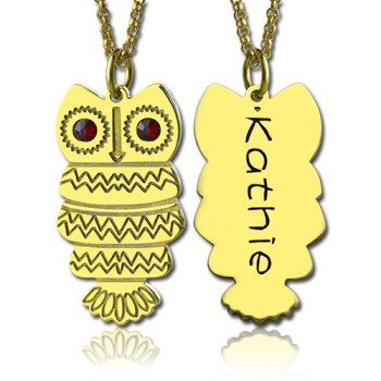 Cute Birthstone Owl Name Necklace 18ct Gold Plated