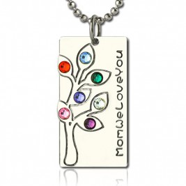 Birthstone Mother Family Tree Necklace Gifts Sterling Silver
