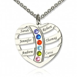 Moms Necklace With Kids Name  Birthstone In Sterling Silver