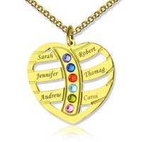 Mothers Necklace With Children Names  Birthstones 18ct Gold Plated