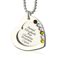 Heart Family Necklace With Birthstone Sterling Silver