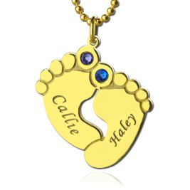 Birthstone Baby Feet Charm Pendant 18ct Gold Plated