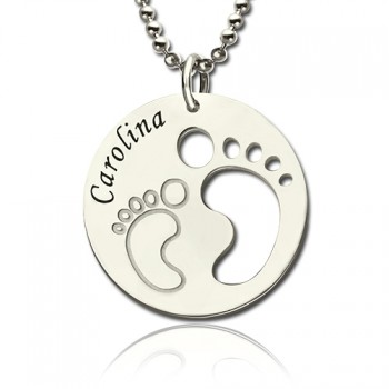 Baby Footprint Name Pendant Sterling Silver