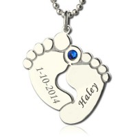 Memory Baby's Feet Charms with Birthstone Sterling Silver