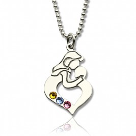 Personalised Mother Child Necklace with Birthstone Silver