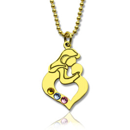 Personalised Mother Child Necklace with Birthstone Gold Plated Silver