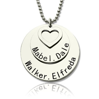 Disc Family Pendant Necklace Engraved Names in Silver