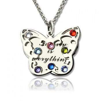 Personalised Birthstone Butterfly Necklace Sterling Silver