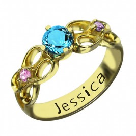 Birthstone Infinity Promise Ring With Name 18ct Gold Plated