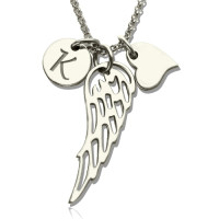 Girls Angel Wing Necklace Gifts With Heart  Initial Charm