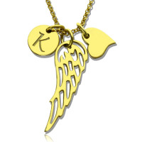 Good Luck Angel Wing Necklace with Initial Charm 18ct Gold Plated