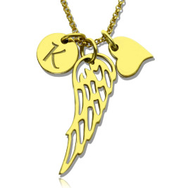 Good Luck Angel Wing Necklace with Initial Charm 18ct Gold Plated