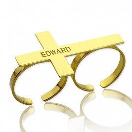 Engraved Name Two finger Cross Ring 18ct Gold Plated