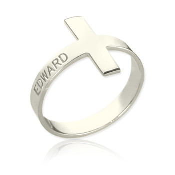 Engraved Name Cross Rings Sterling Silver