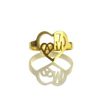 Personalised Heart in Heart Double Initial Ring 18ct Gold Plated