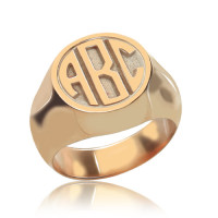 Circle Signet Ring with Block Monogram Rose Gold