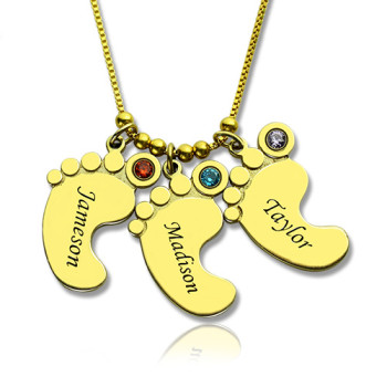 Mother Pendant Baby Feet Necklace 18ct Gold Plated