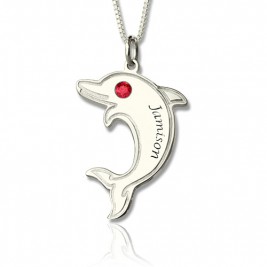 Dolphin Necklace with Birthstone  Name Sterling Silver