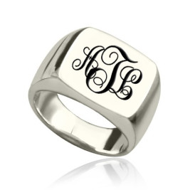 Personalised Signet Ring Sterling Silver with Monogram