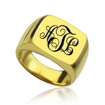 Custom 18ct Gold Plated Monogram Signet Ring