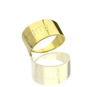 18ct Gold Plated Name Engraved Cuff Rings