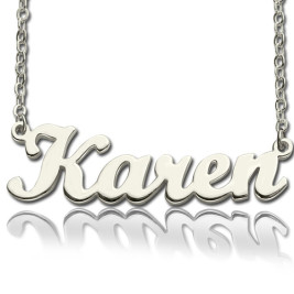 Solid 18ct White Gold Plated Karen Style Name Necklace