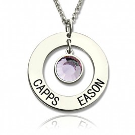 Personalised Circle Name Pendant With Birthstone Silver