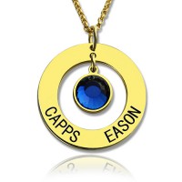 Personalised Circle Name Necklace With Birthstone 18ct Gold Plated Silver