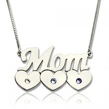 Mother Necklace With Children Birthstone Silver