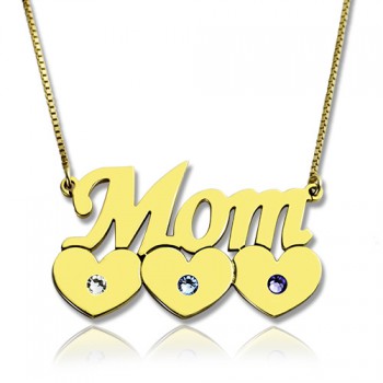 Moms Necklace With Children Birthstone In 18ct Gold Plated