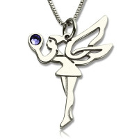 Personalised Fairy Birthstone Necklace for Girls Sterling Silver