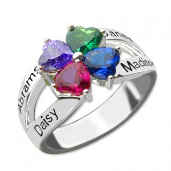 Personalised Mothers Name Ring with Birthstone Sterling Silver