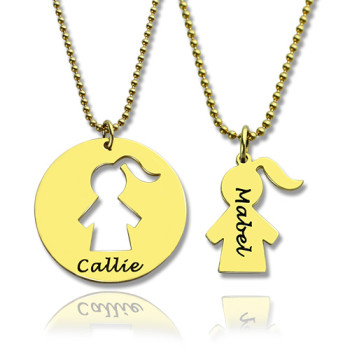 Mother and Child Necklace Set with Name 18ct Gold Plated