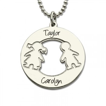 Circle Necklace With Engraved Children Name Charms Sterling Silver