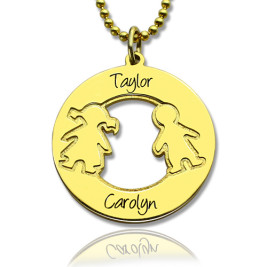 Circle Necklace Engraved Children Name Charms 18ct Gold Plated Silver925