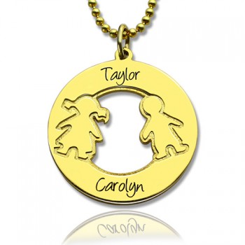 Circle Necklace Engraved Children Name Charms 18ct Gold Plated Silver925