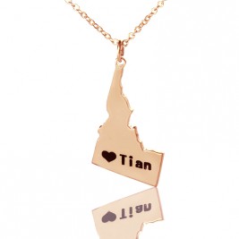 Idaho State USA Map Necklace With Heart  Name Rose Gold