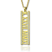 18ct Gold Plated Roman Numeral Necklace With Birthstone