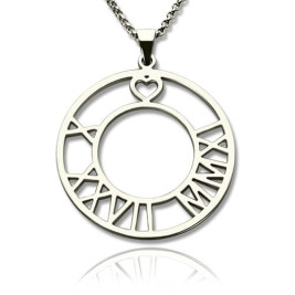 Circle Roman Numeral Disc Necklace Sterling Silver