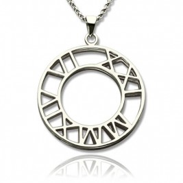 Double Circle Roman Numeral Necklace Clock Design Sterling Silver