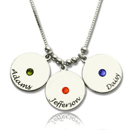 Mother's Disc and Birthstone Charm Necklace