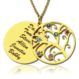 18ct Gold Plated Family Tree Birthstone Name Necklace