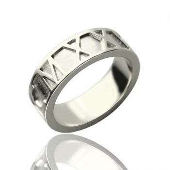 Personalised Roman Numerals Band Ring Sterling Silver